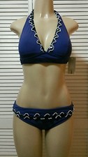 Swimwear Profile by Gottex Ruffle Halter Bikini Top  Hipster Blue Bottom Size 8