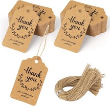 SallyFashion 200PCS Thank You Tags, Gift Tags with String Kraft Paper Tags Hangi