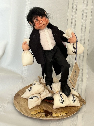 1992 Dickens Scrooge With Money Bags 9”