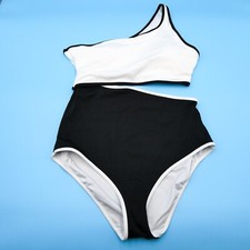 Victorias Secret Black White Medium One Shoulder Cutout Bikini One Piece Swim VS