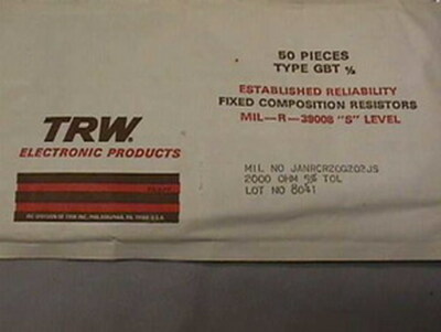 50 TRW 2K 1/2W 5% Carbon Comp Resistors