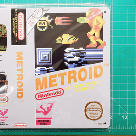 Metroid box art metal sign 8x12 inch Samus Aran NES retro game room wall d&eacute;cor