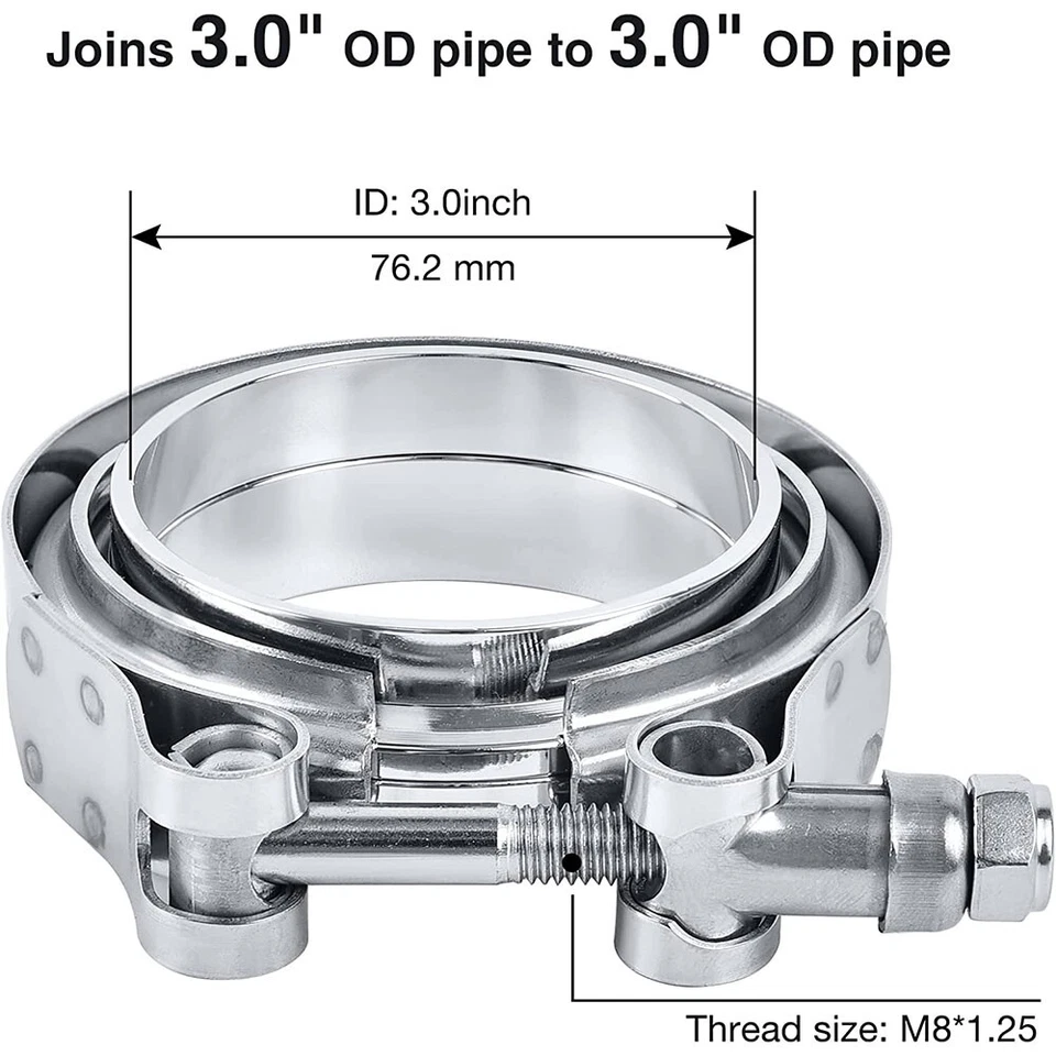 6X 3 inch Stainless Steel V-Band Clamp SS304 M/F flange V-band Exhaust Downpipe - Image 2 of 4