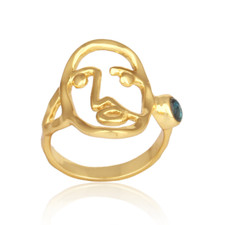 Labradorite Gemstone 925 Silver Gold Face Designer Ring For Womens and mens