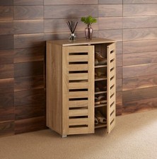 Oslo 2 & 3 Door Wooden Shoe Storage Cabinet Rack Stand Cupboard Slatted Doors