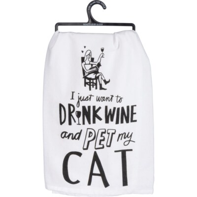 NEW ''Drink Wine And Pet My Cat''  Kitchen Towel