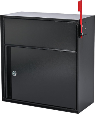 Secure Wall-Mounted Mailbox with Lock, Flag & Number Stickers - Black