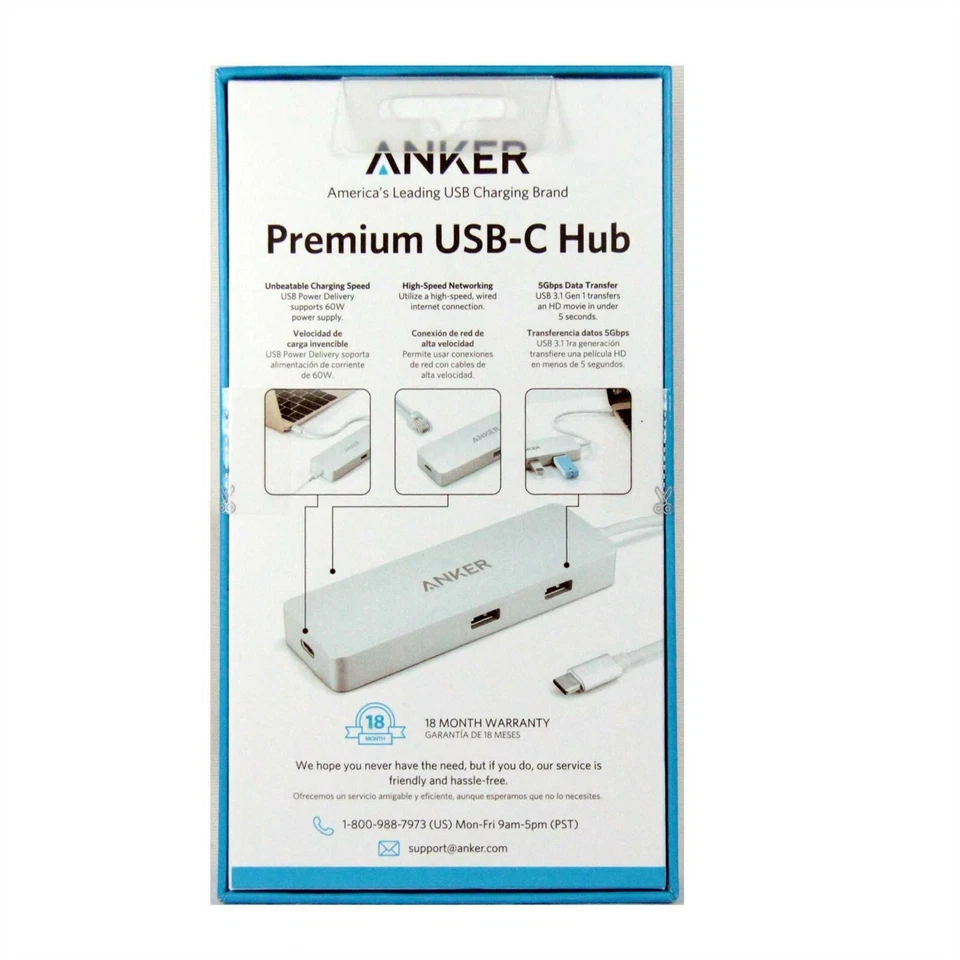 Anker Premium USB-C Hub Ethernet Dual USB 3.0 Recharging Type C 60W PD A8302H41 - Image 2 of 4