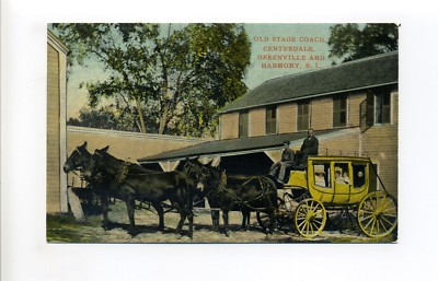 Centredale, Greenville, Harmony RI Stagecoach, people, four horse (mule) team