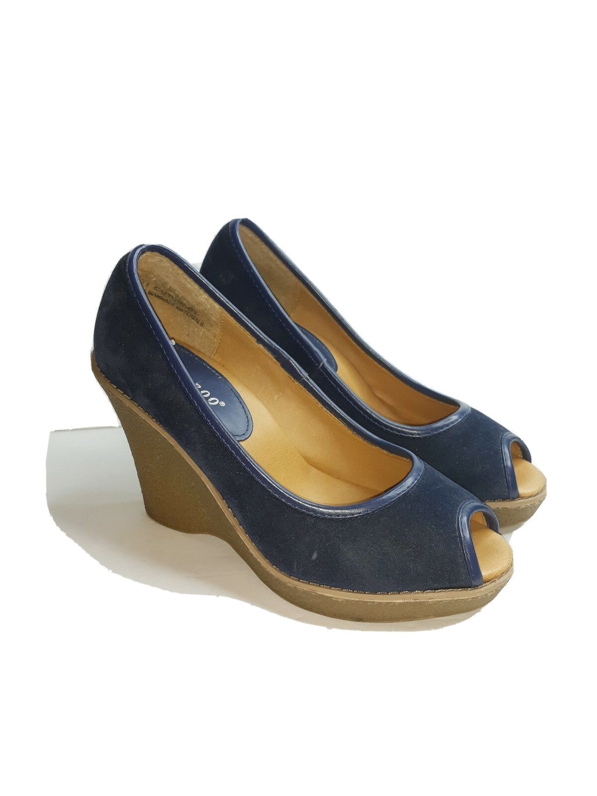 Bamboo Cute Blue Peep Toe Baby Doll Platform Shoes Size 7.5 Wedge Slip On eBay