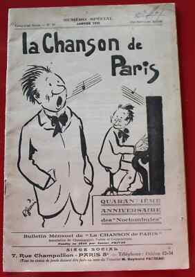Signiert von MARTIAL BOYER ''La Chanson de Paris'' Les Noctambules Sondern° 40 Jahre