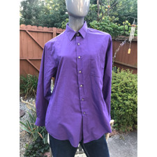 Van Heusen Men's Fitted Dress Shirt Purple Collar Pocket Barrel Cuff 17 34/35