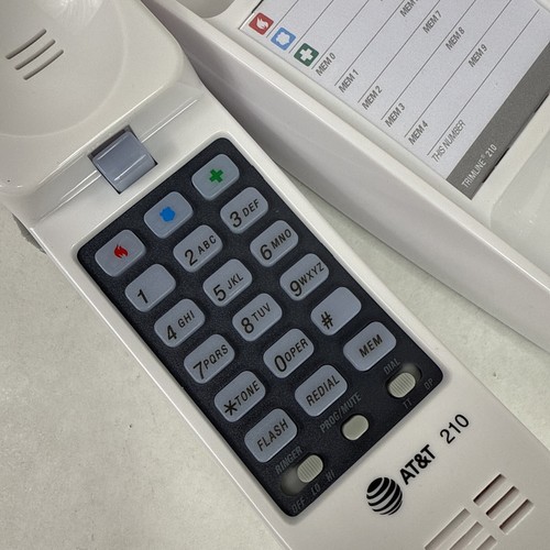 Corded Phone White Touchtone Telephone Desk Push Button wCord AT&T 210 Trimline