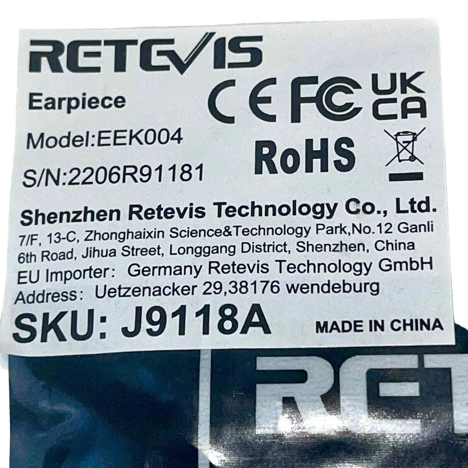 Retevis 2-Pin Ear hook Earpiece EEK004 W/ Collar Clip & PTT Button Black - Image 2 of 4