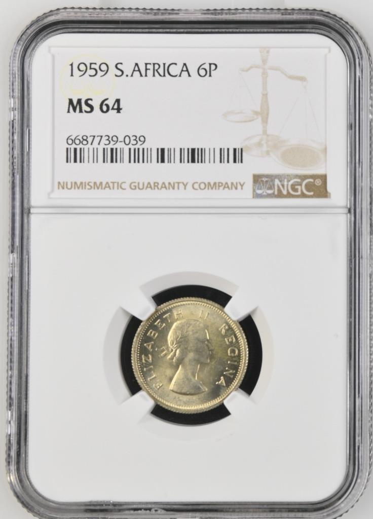 South Africa 6 Pence 1959 NGC MS 64
