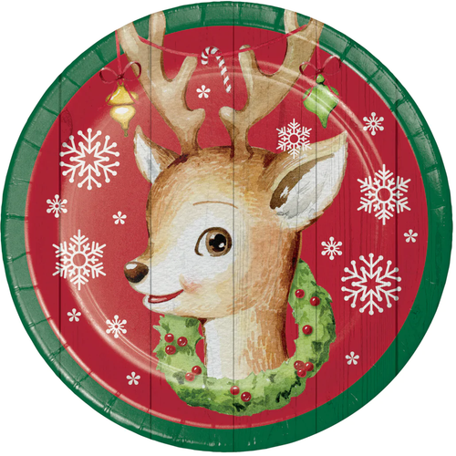 Christmas Plates Party Tableware Reindeer Pack of 8 Kids Dinner Disposable Plate - Picture 2 of 2