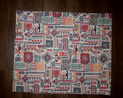 VTG Quilt Fabric Folk? Embroidery Pattern Multi on Cream Retro Unique Look 1 yd