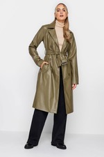 Lts Womens Tall Faux Leather Trench Coat