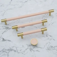 MFYS Pink Leather Brass Drawer Pulls Knobs Cabinet Door Handles Dresser Knobs