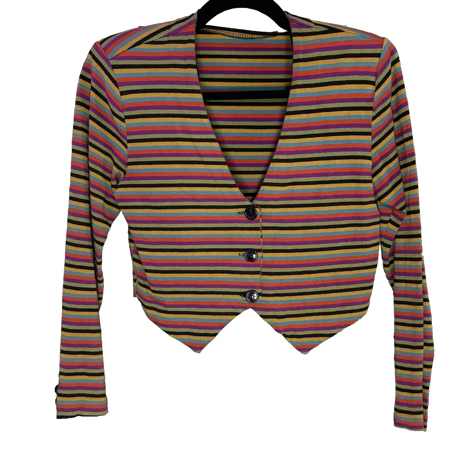 Chaqueta Top De Colección Años 80 Etiqueta PUNK Betsey Johnson Arco Iris Rayas Lycra Recortada L/S P Foto 2 de 4