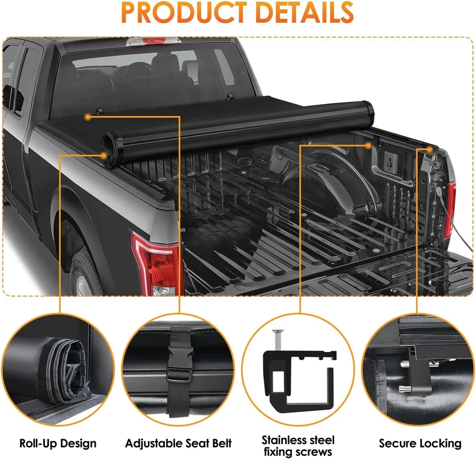 Nilight Soft Roll Up Truck Bed Tonneau Cover for Nissan Frontier 2005-2024 6ft - Image 2 of 4