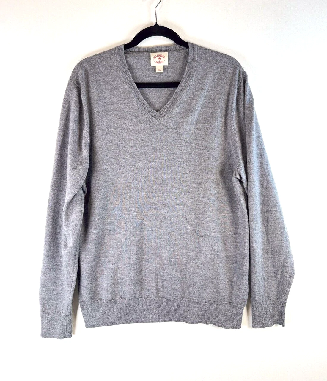 Brooks Brothers Mens Sweater V Neck Merino Wool Knit Long Sleeve Pullover Large