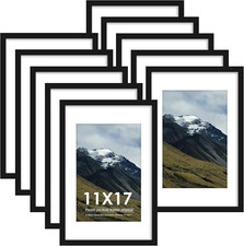 Black 11x17 Picture Frame Set of 10 for Wall Gallery Decor, Mat Included
