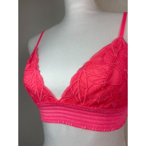 Aerie donna piccola rosa caldo triangolo pizzo ricamato bralette wireless sfoderata - Foto 2 di 5