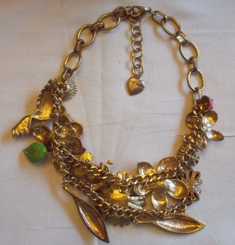 COLLAR BETSEY JOHNSON PRECIOSO RARO VINTAGE SECRETO JARDÍN GRUESO DECLARACIÓN Foto 3 de 4