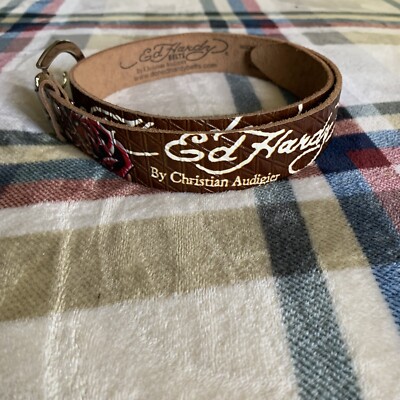 Vintage DON Ed Hardy Leather Belt Size Medium EH3272 Rhinestones