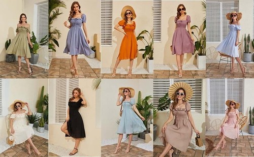 Women Summer Square Neck Ruffled Puff Sleeve Beach Party Elegant Midi Dress - Picture 7 of 20