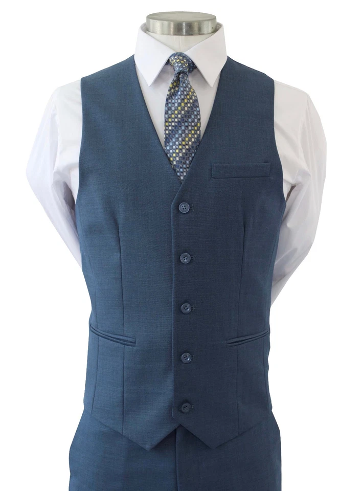 Men's Medium Blue Sharkskin 3pc 2 Button Slim-Fit Suit w/ Matching Vest NEW  - Image 2 of 4