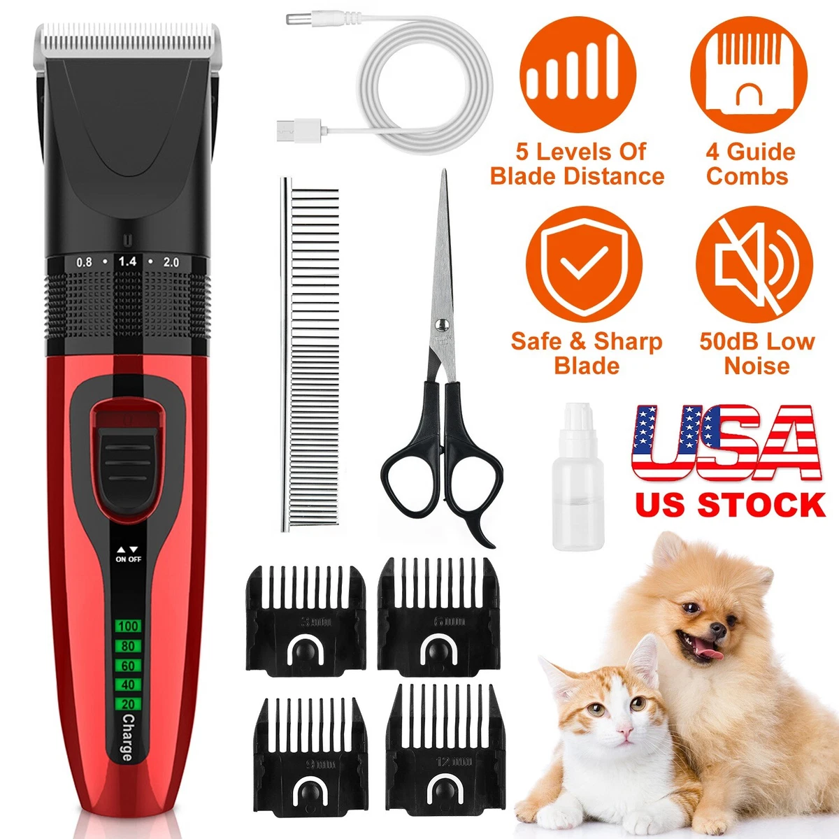 Pet Grooming Kit Rechargeable Cordless Dog Grooming Clippers Low