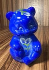 Fenton Blue Glass Bear Hand Painted White Floral Signed USA Figurine