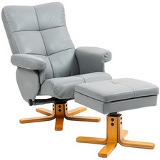 HOMCOM Recliner Chair and Footstool PU Leather Wooden Base, Light Grey