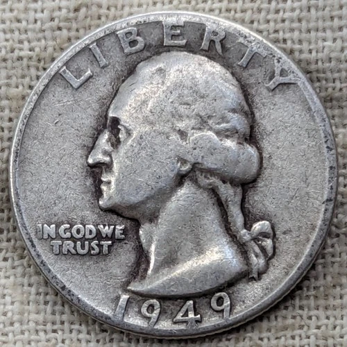 1949 D Washington Quarter Fine : Valuable Date, Denver Mint - .9 Fine Silver