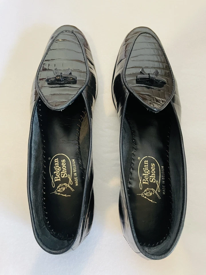 Mujer BÉLGICA Zapatos Midinette Negro Croco Charol Becerro Mocasines Zapatos 7 N Foto 2 de 4