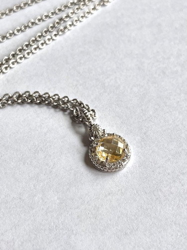 Judith Ripka Sterling and Canary Yellow Crystal Pendant 17" Necklace