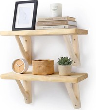 Floating Shelves for Wall, Set of 2 Live Edge Solid Pine Wood Mounted Shelves 14