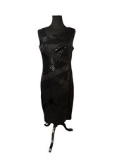 Sangria Sequin Satin Asymmetrical Dress Size 12 Black Sleeveless Formal