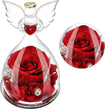 Rose Eterne Regalo Donna, Angelo Rosa Stabilizzata Vera in Vetro, Floreale Fatta