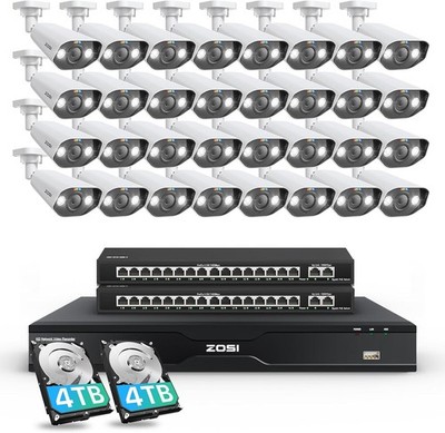 ZOSI 32 Channel 4K PoE Security Camera System 32x8MP Spotlight Commercial Camera