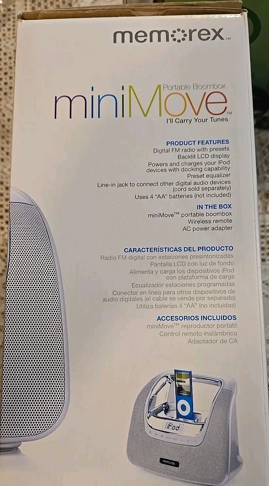 Boombox portátil Memorex Minimove plateado - nuevo en caja abierta Foto 2 de 4