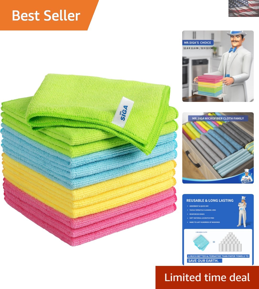 12-Pack Super Absorbent Quick-Dry Microfiber Cloths for Streak-Free Cleaning