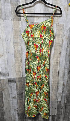 N&N Collection All Over Print Parrot Palm Leaf Midi Dress Resort Coastal Hawaii