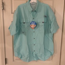 NWT Columbia PFG Shirt Mens L Bahama Blue Short Sleeve Button Up Performance