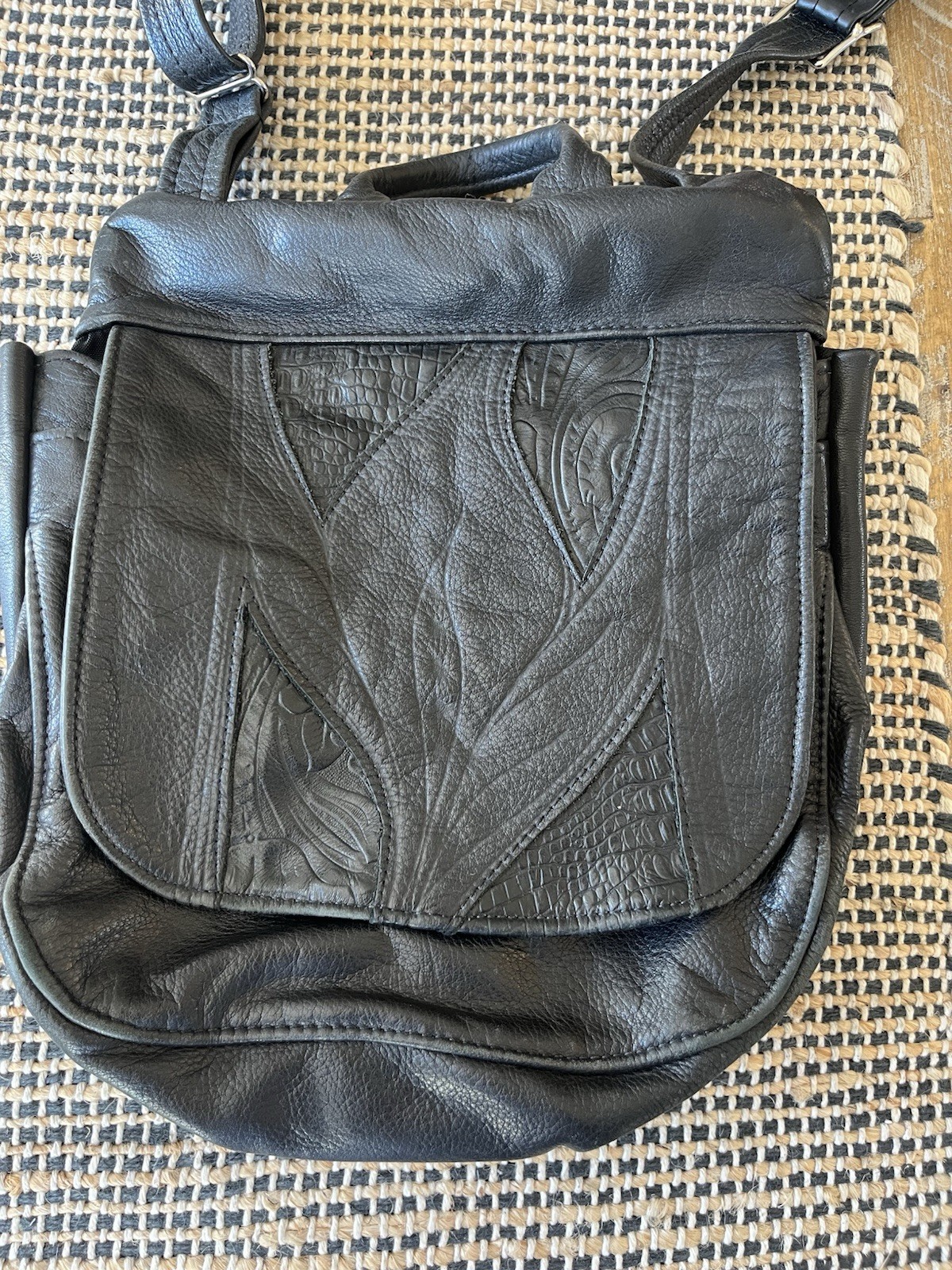 Black Cowhide Convertible Backpack Messenger Bag … - image 8
