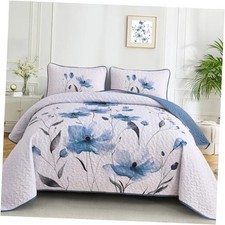 Floral Quilt Set King Size, 3 Pieces Bedspread Coverlet Set, King104"x90" Blue