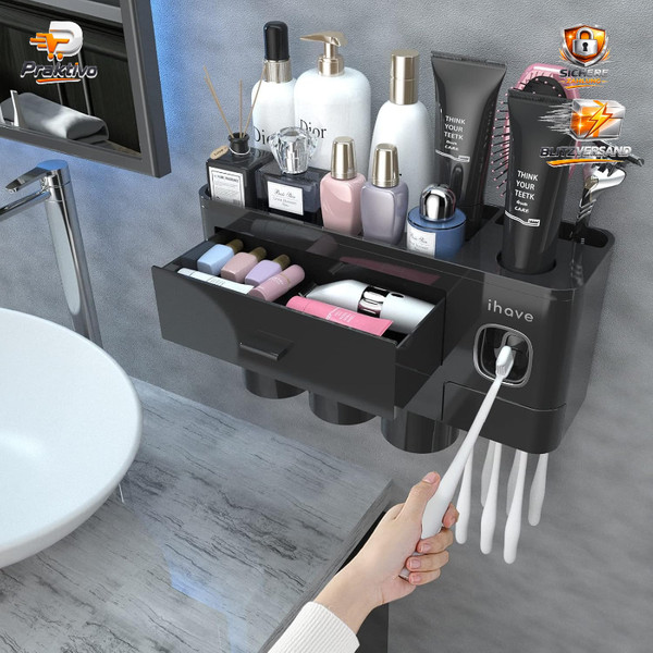 ZahnbüRstenhalter Wand Mit Zahnpastaspender Schublade Badezimmer Organizer-image