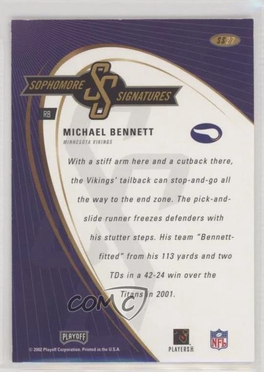 2002 Playoff Prestige Sophomore Signatures Michael Bennett #SS27 Auto - Image 2 of 2